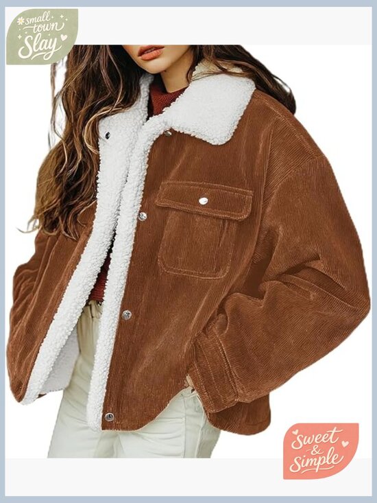 Jackets & Blazers - Women's Sherpa Fleece Lined Corduroy Coat Faux Fur Jacket Outerwear